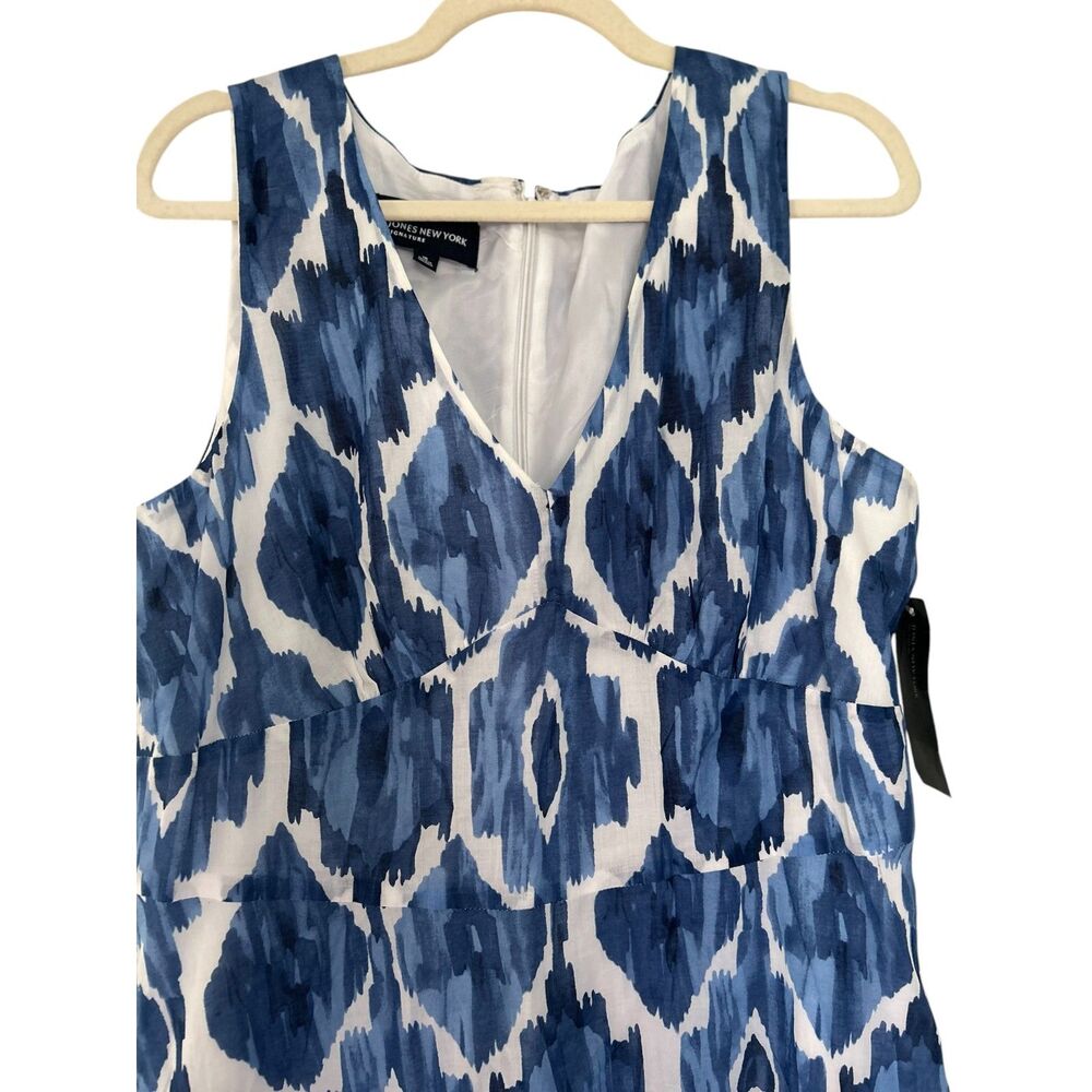 Jones New York Signature Blue White Ikat Print Sleeveless Midi Dress 16 NWT - Picture 3 of 6
